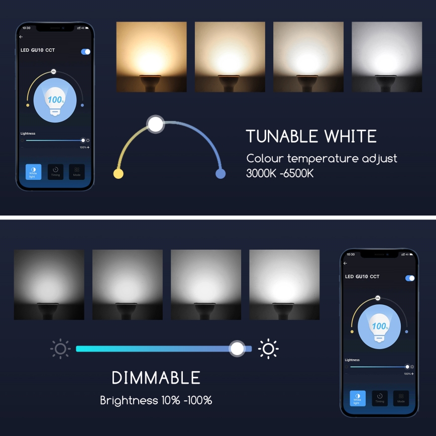 Dimmbares LED-Leuchtmittel GU10/5W/230V 3000-6500K Wi-Fi - Aigostar