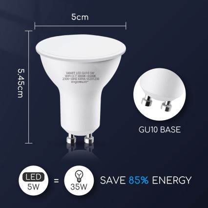 Dimmbares LED-Leuchtmittel GU10/5W/230V 3000-6500K Wi-Fi - Aigostar