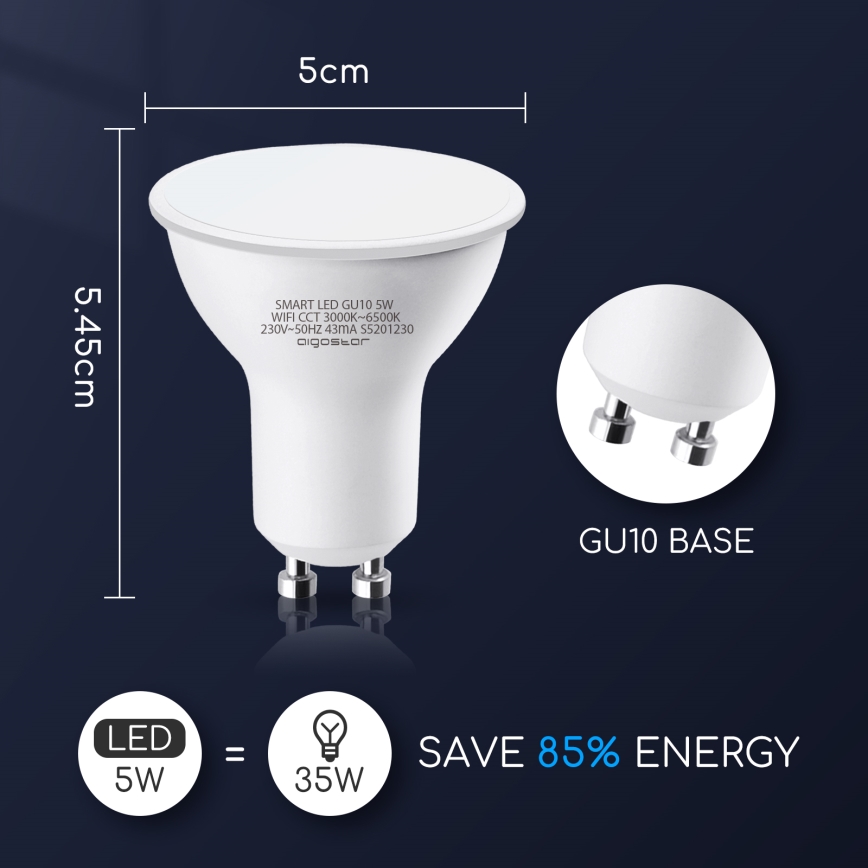 Dimmbares LED-Leuchtmittel GU10/5W/230V 3000-6500K Wi-Fi - Aigostar
