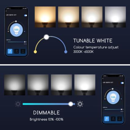 Dimmbares LED-Leuchtmittel GU10/7W/230V 3000-6500K Wi-Fi - Aigostar