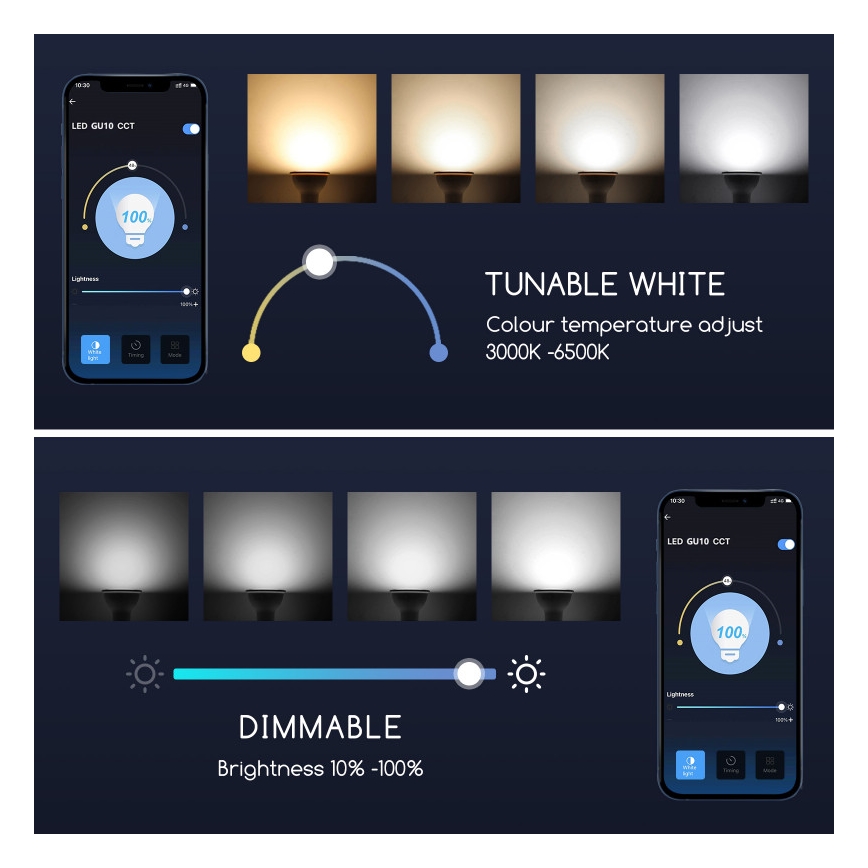 Dimmbares LED-Leuchtmittel GU10/7W/230V 3000-6500K Wi-Fi - Aigostar