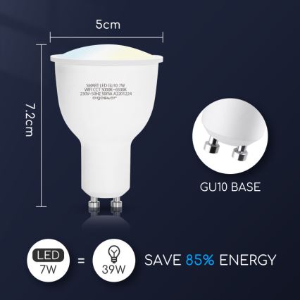 Dimmbares LED-Leuchtmittel GU10/7W/230V 3000-6500K Wi-Fi - Aigostar