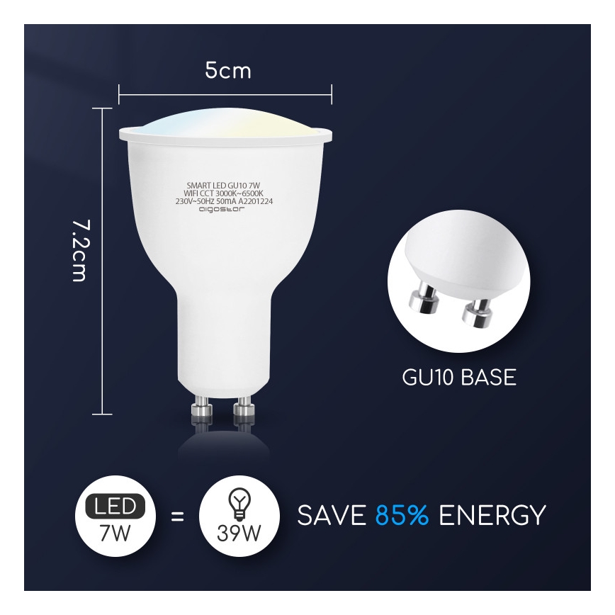 Dimmbares LED-Leuchtmittel GU10/7W/230V 3000-6500K Wi-Fi - Aigostar