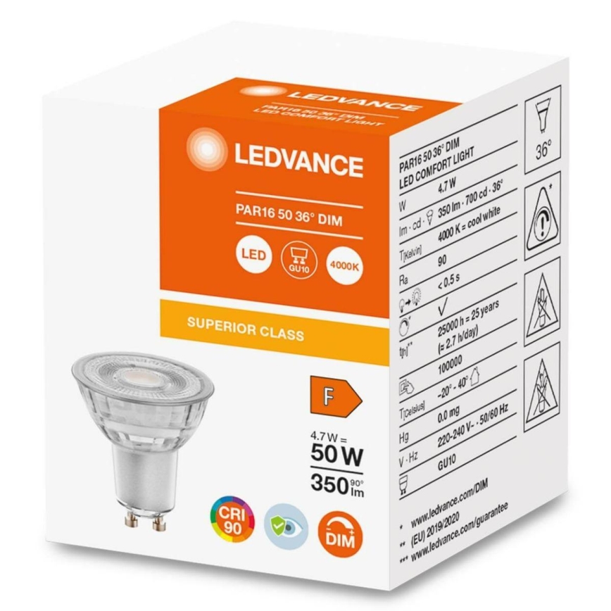 Dimmbares LED-Leuchtmittel PAR16 GU10/4,7W/230V 4000K 36° CRI 90 - Osram