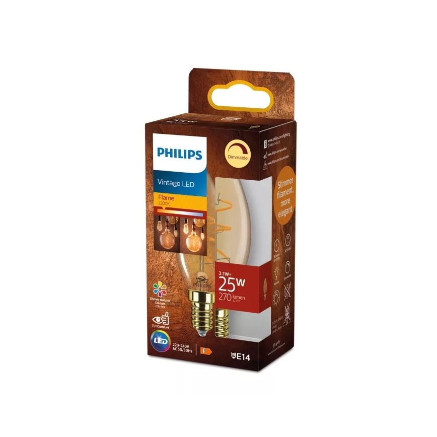 Dimmbar LED-Vintage-Glühlampe Philips B35 E14/3,1W/230V 2200K CRI 90