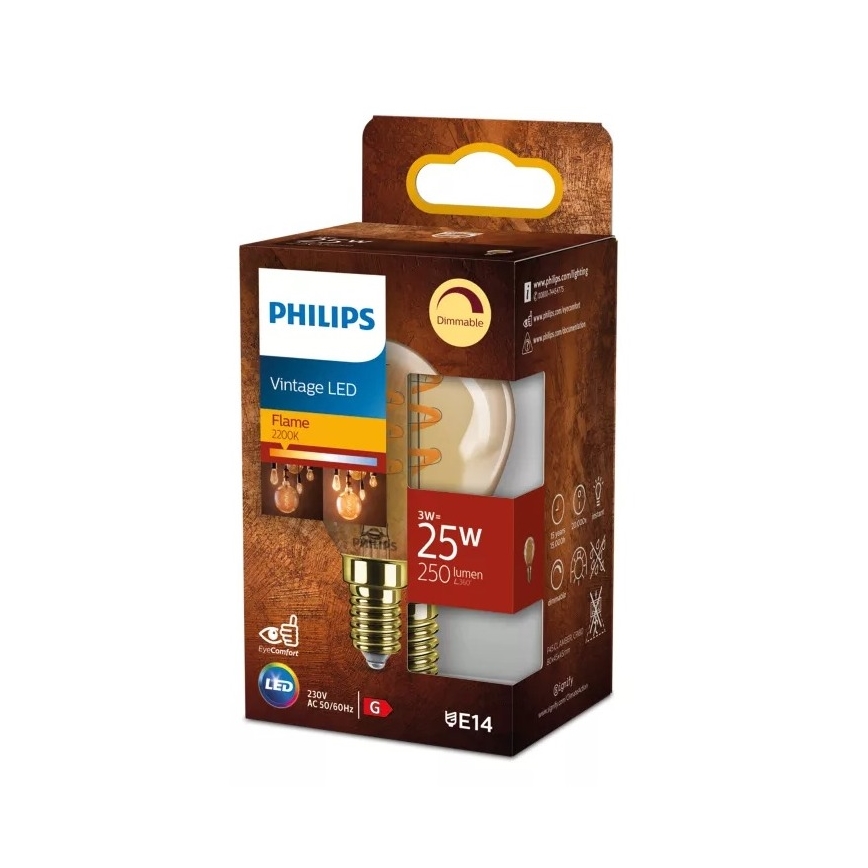 Dimmbares LED-Leuchtmittel VINTAGE Philips P45 E14/3W/230V 2200K