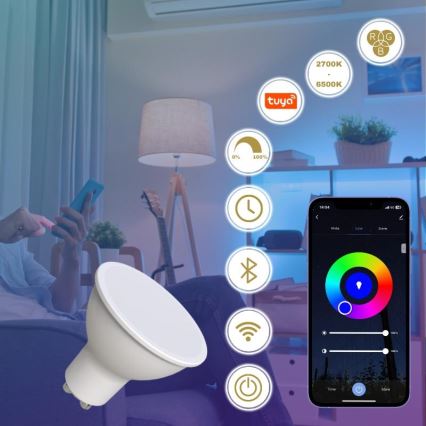 Dimmbares LED-RGBW-Leuchtmittel GU10/4,5W/230V 2700-6500K Wi-Fi Tuya