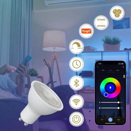 Dimmbares LED-RGBW-Leuchtmittel GU10/4,5W/230V 2700-6500K Wi-Fi Tuya