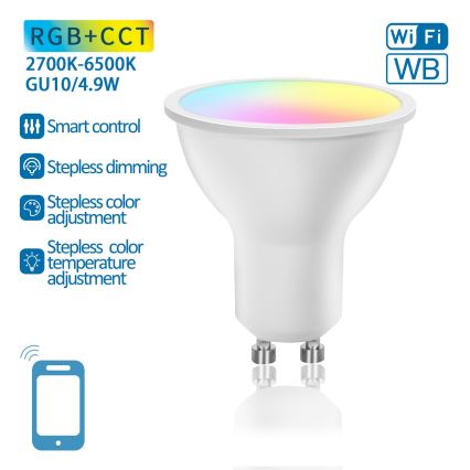 Dimmbares LED-RGBW-Leuchtmittel GU10/4,9W/230V 2700-6500K Wi-Fi - Aigostar