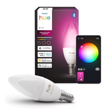 Dimmbares LED RGBW-Leuchtmittel Philips Hue White And Color Ambiance B39 E14/3,7W/230V 1000-20000K