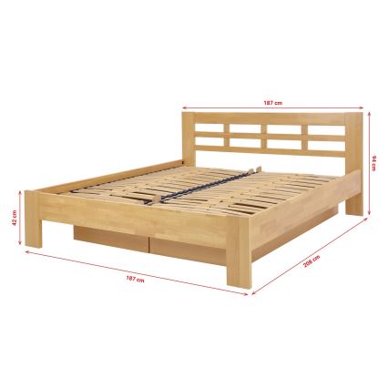 Doppelbett aus massivem Holz mit Stauraum ANGELA 180x200 cm Buche