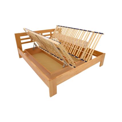 Doppelbett aus massivem Holz mit Stauraum ANGELA 180x200 cm hellwalnuss