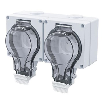 Doppelsteckdose für Feuchträume, 230V/16A, IP66