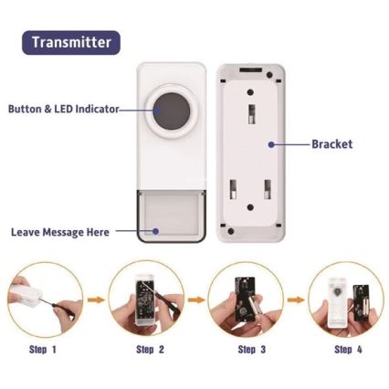 Drahtlose Türklingel 3xAAA IP55 Schwarz