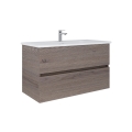 Dřevojas - Badezimmer-Unterschrank mit Waschbecken BANO 100x47 cm Dunkle Eiche/Weiß