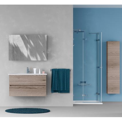 Dřevojas - Badezimmer-Unterschrank mit Waschbecken BANO 100x47 cm Dunkle Eiche/Weiß