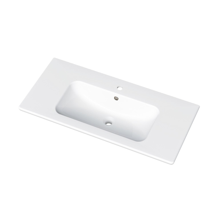 Dřevojas - Badezimmer-Unterschrank mit Waschbecken BANO 100x47 cm Dunkle Eiche/Weiß