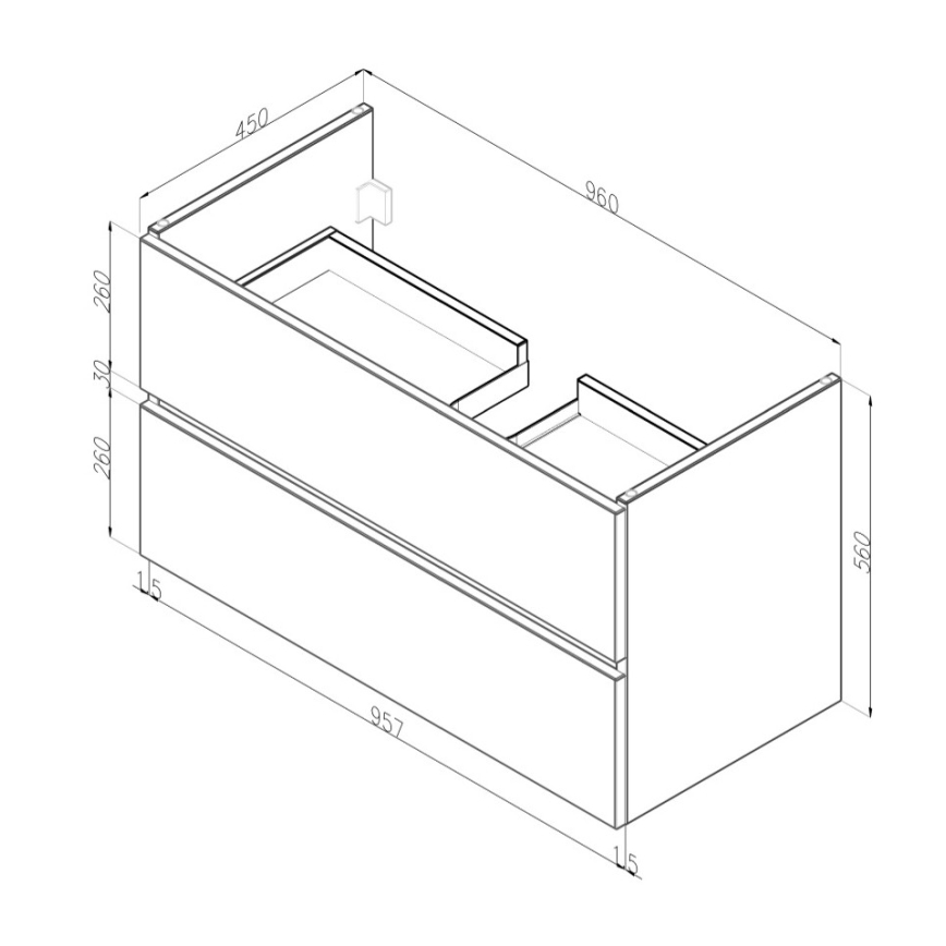 Dřevojas - Badezimmerschrank mit Waschbecken BANO 100x47 cm Eiche/Weiß