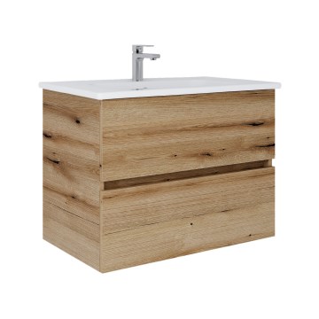 Dřevojas - Badezimmerschrank mit Waschbecken BANO 78x47 cm Eiche/Weiß