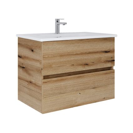 Dřevojas - Badezimmerschrank mit Waschbecken BANO 78x47 cm Eiche/Weiß
