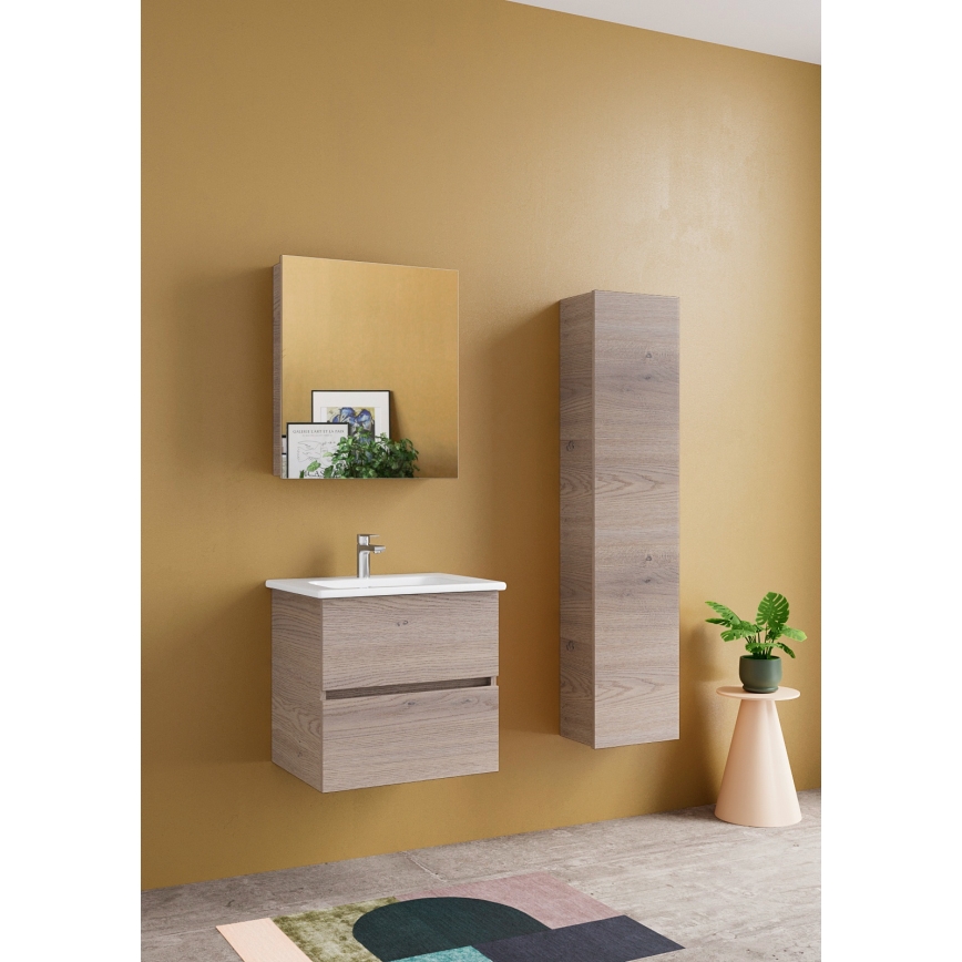 Dřevojas - Waschtischunterschrank mit Waschbecken BANO 60x47 cm dunkle Eiche/weiß