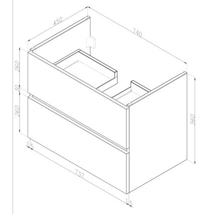 Dřevojas - Waschtischunterschrank mit Waschbecken BANO 78x47 cm dunkle Eiche/weiß