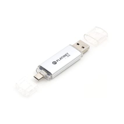 Dual Flash Disk USB + MicroUSB 32GB Silber