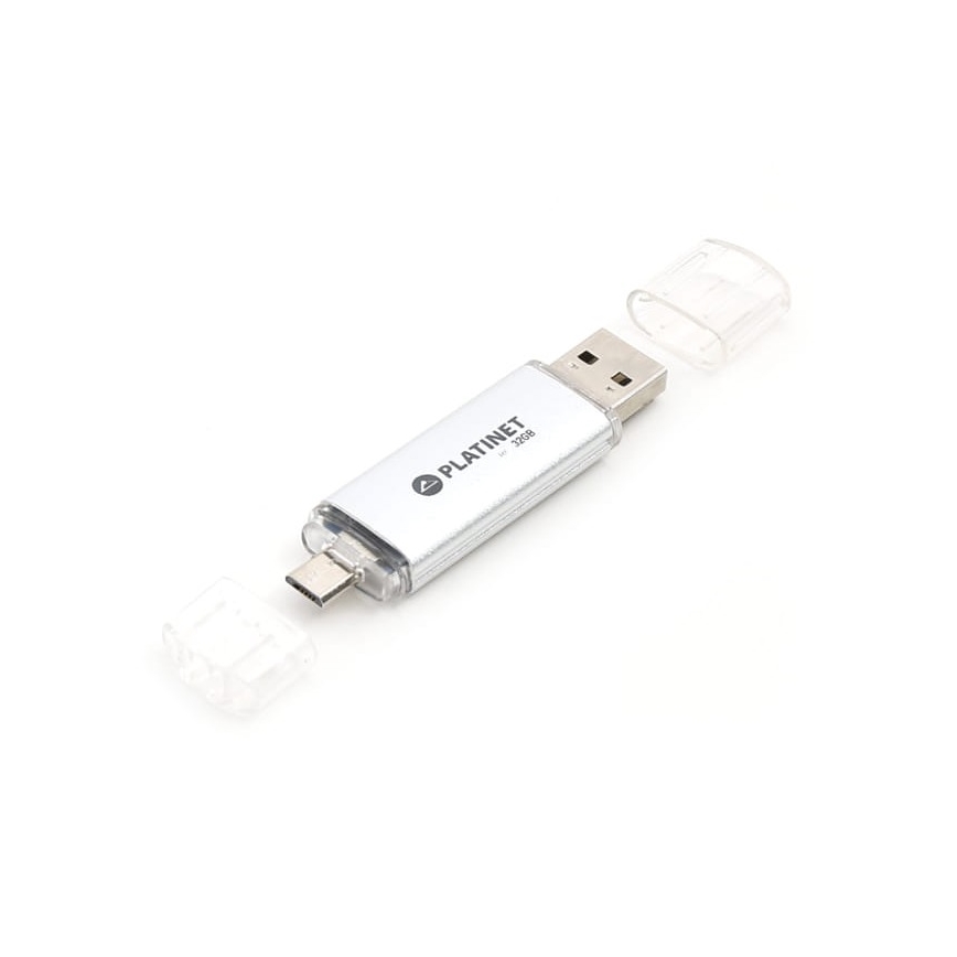 Dual Flash Disk USB + MicroUSB 32GB Silber