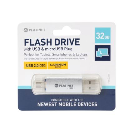 Dual Flash Disk USB + MicroUSB 32GB Silber