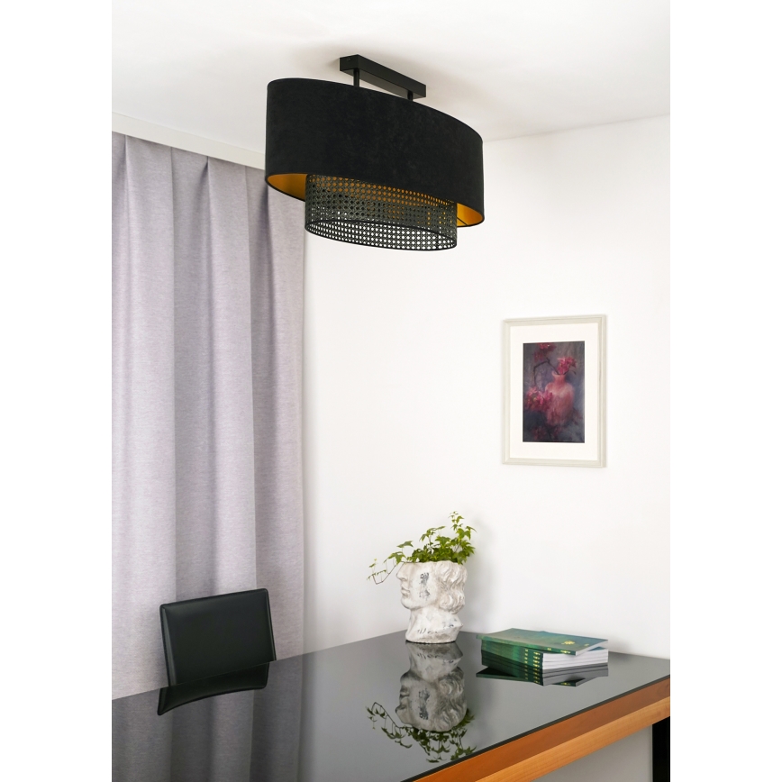 Duolla - Aufbauleuchte DOUBLE OVAL RATTAN 2xE27/15W/230V schwarz/Rattan