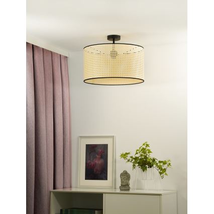 Duolla - Aufbauleuchte ROLLER RATTAN 1xE27/15W/230V d 45 cm beige/schwarz