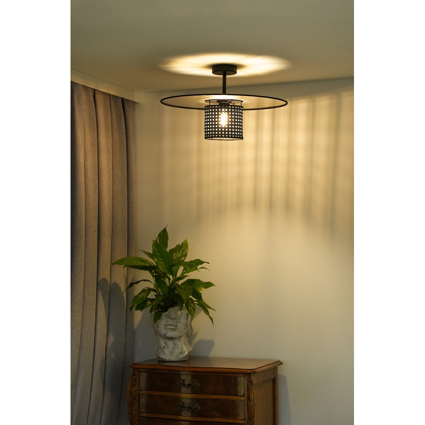 Duolla - Aufbauleuchte TOKYO RATTAN 1xE27/15W/230V d 50 cm schwarz/silbern