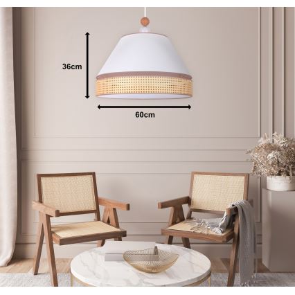 Duolla - Hängeleuchte an Schnur AVIGNON 1xE27/15W/230V d 60 cm weiß/Rattan