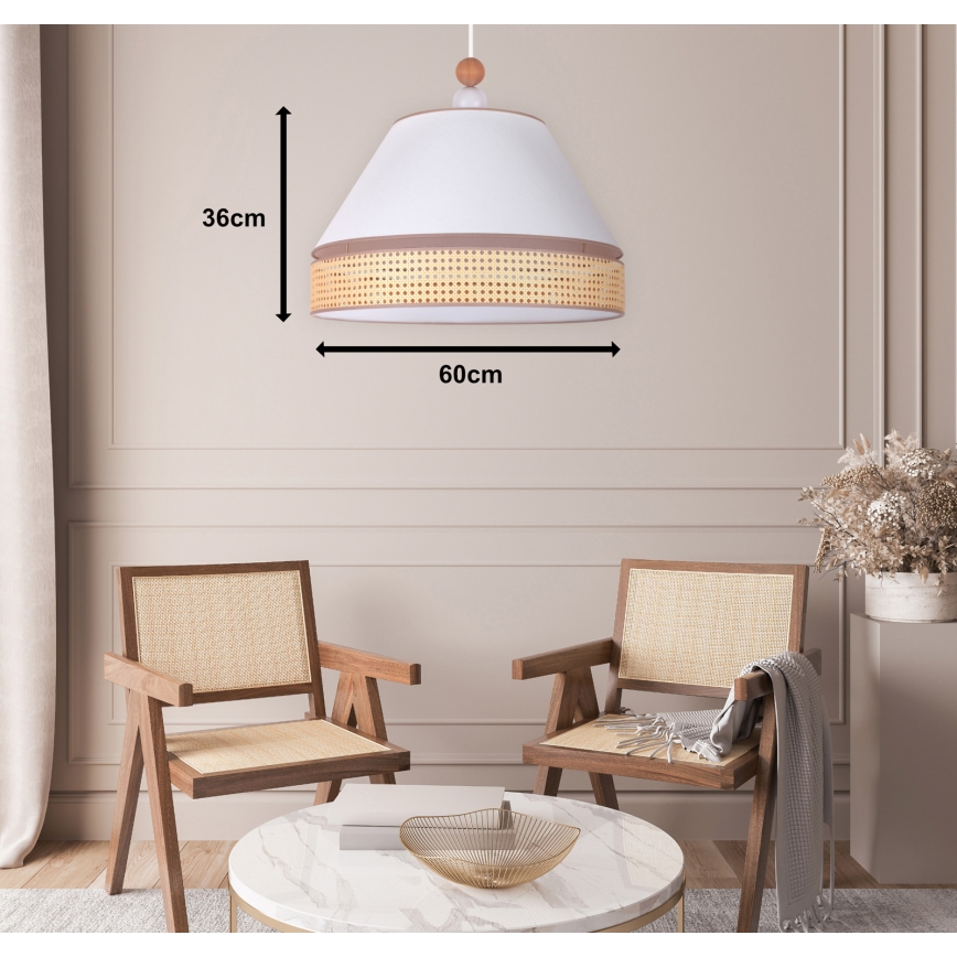 Duolla - Hängeleuchte an Schnur AVIGNON 1xE27/15W/230V d 60 cm weiß/Rattan