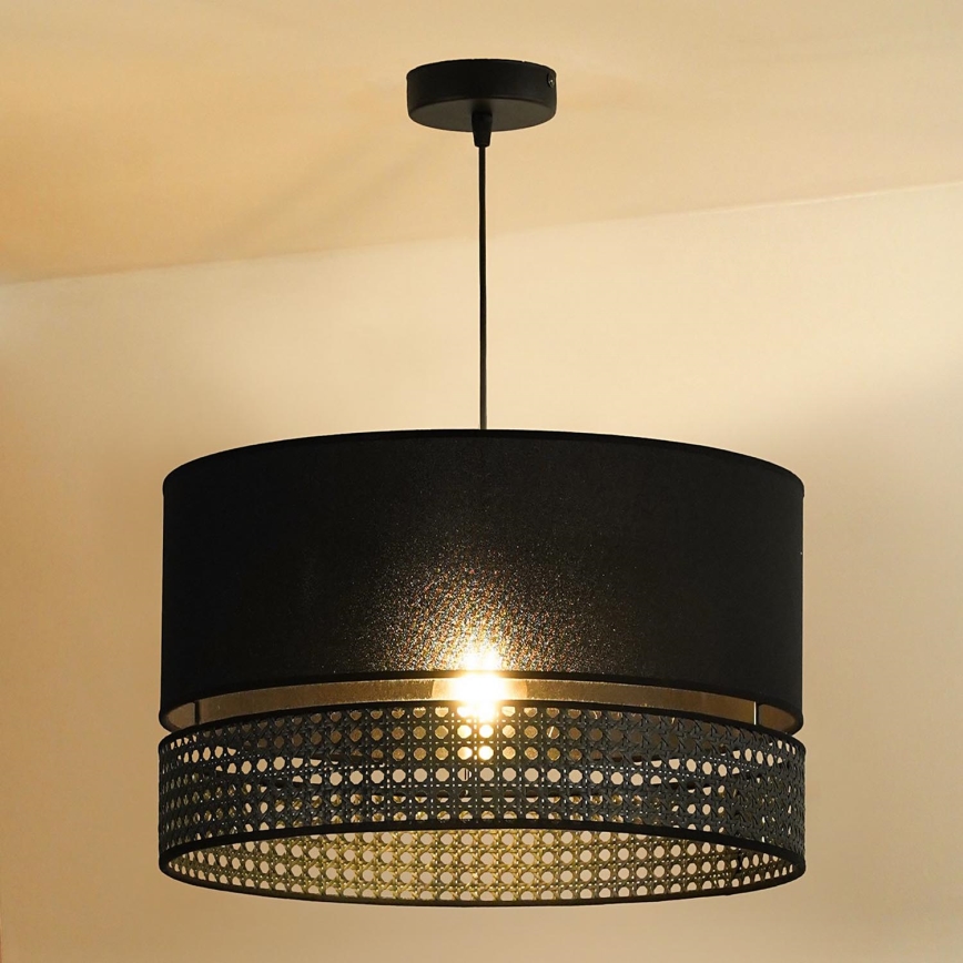 Duolla - Hängeleuchte DOUBLE RATTAN 1xE27/15W/230V d 40 cm schwarz