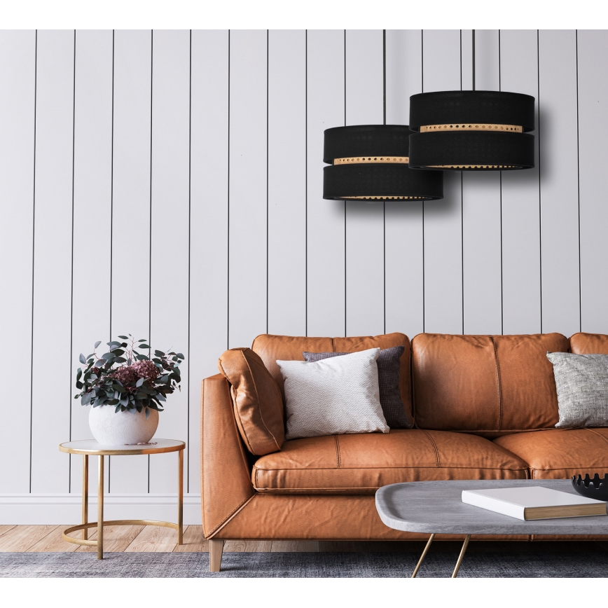 Duolla - Hängeleuchte DUO 1xE27/15W/230V d 40 cm schwarz/Rattan