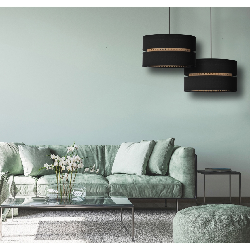 Duolla - Hängeleuchte DUO 1xE27/15W/230V d 40 cm schwarz/Rattan