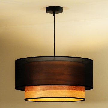 Duolla - Hängeleuchte WOOD BOHO 1xE27/15W/230V d 45 cm schwarz/beige