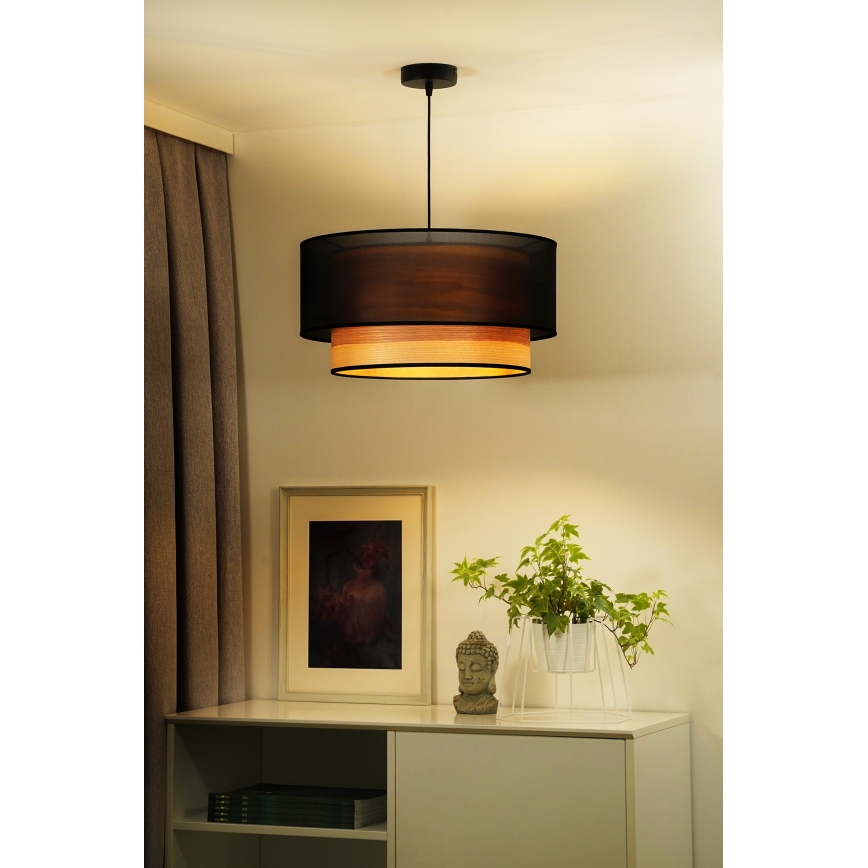 Duolla - Hängeleuchte WOOD BOHO 1xE27/15W/230V d 45 cm schwarz/beige