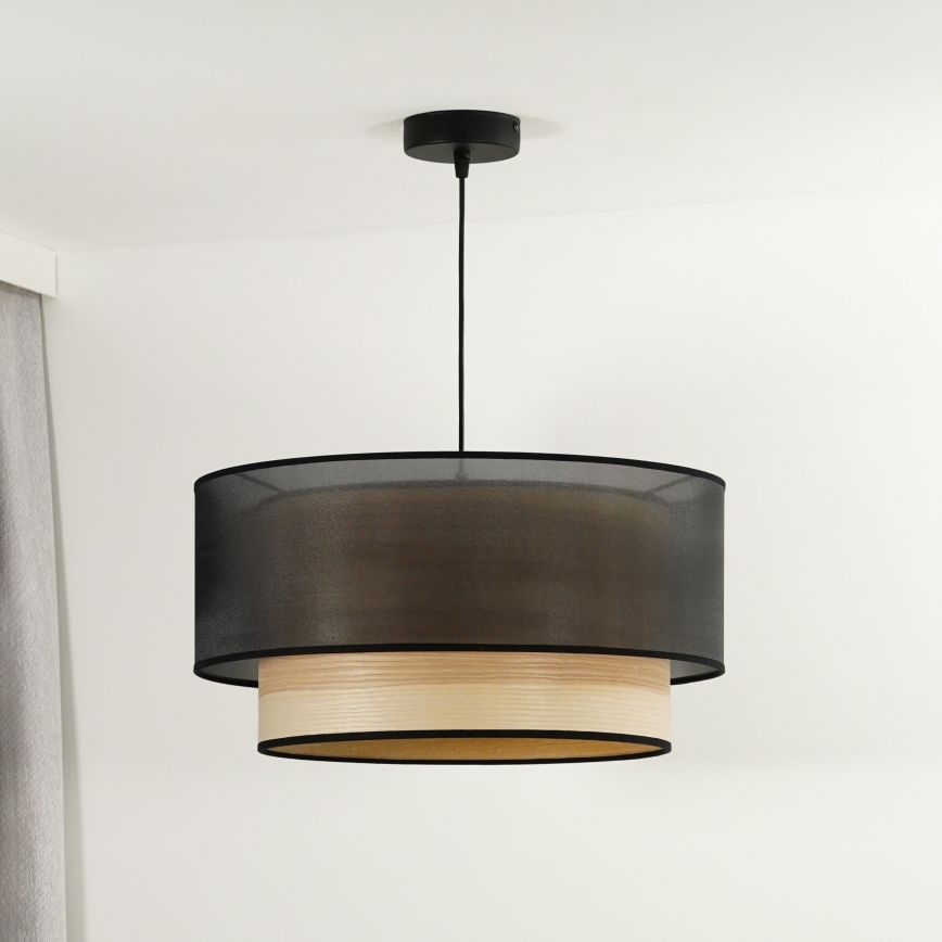 Duolla - Hängeleuchte WOOD BOHO 1xE27/15W/230V d 45 cm schwarz/beige