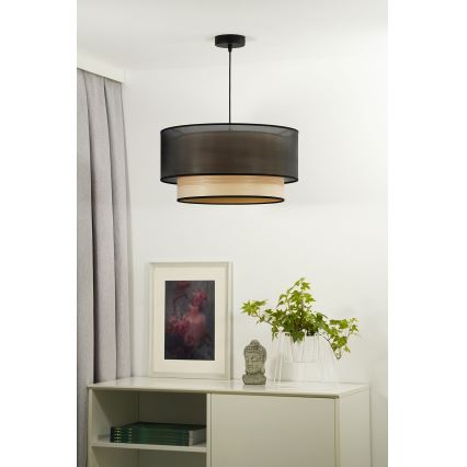Duolla - Hängeleuchte WOOD BOHO 1xE27/15W/230V d 45 cm schwarz/beige