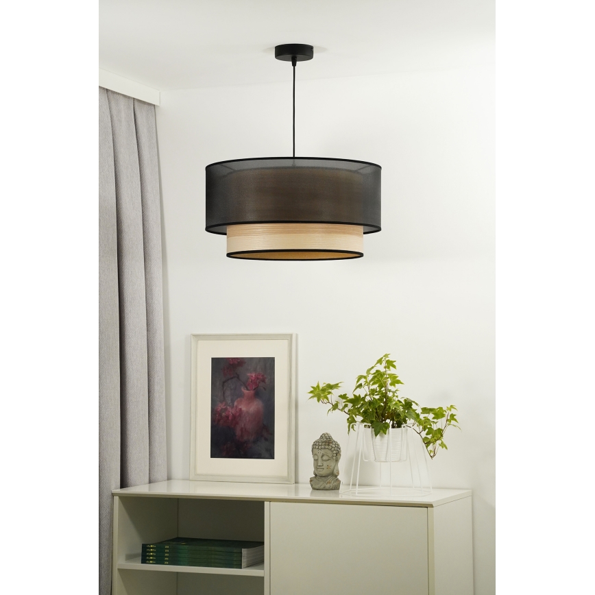Duolla - Hängeleuchte WOOD BOHO 1xE27/15W/230V d 45 cm schwarz/beige