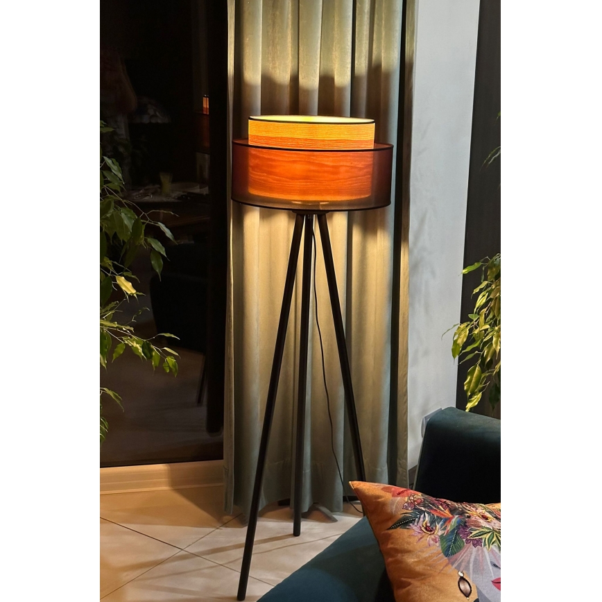 Duolla - Stehleuchte WOOD BOHO 1xE27/15W/230V d 45 cm schwarz/beige