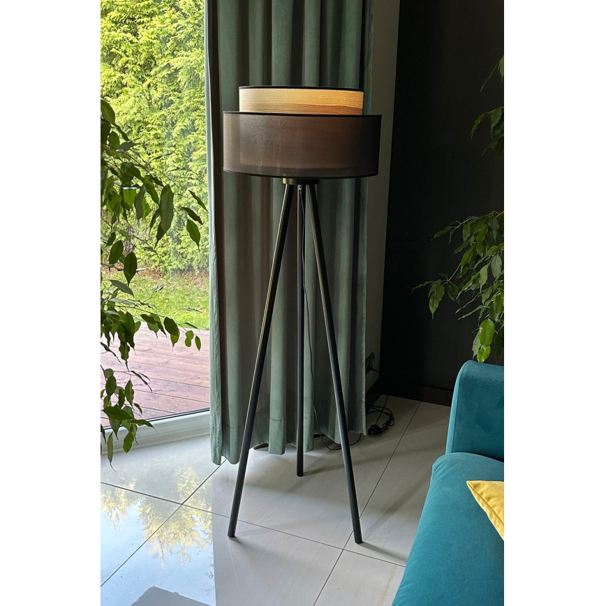 Duolla - Stehleuchte WOOD BOHO 1xE27/15W/230V d 45 cm schwarz/beige