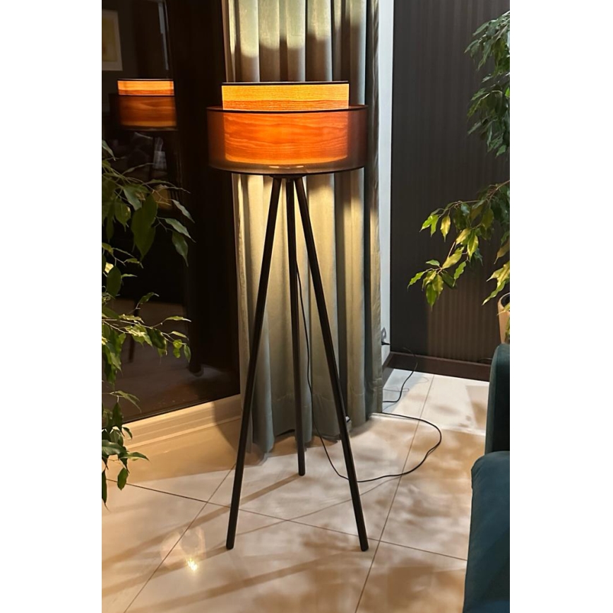 Duolla - Stehleuchte WOOD BOHO 1xE27/15W/230V d 45 cm schwarz/beige