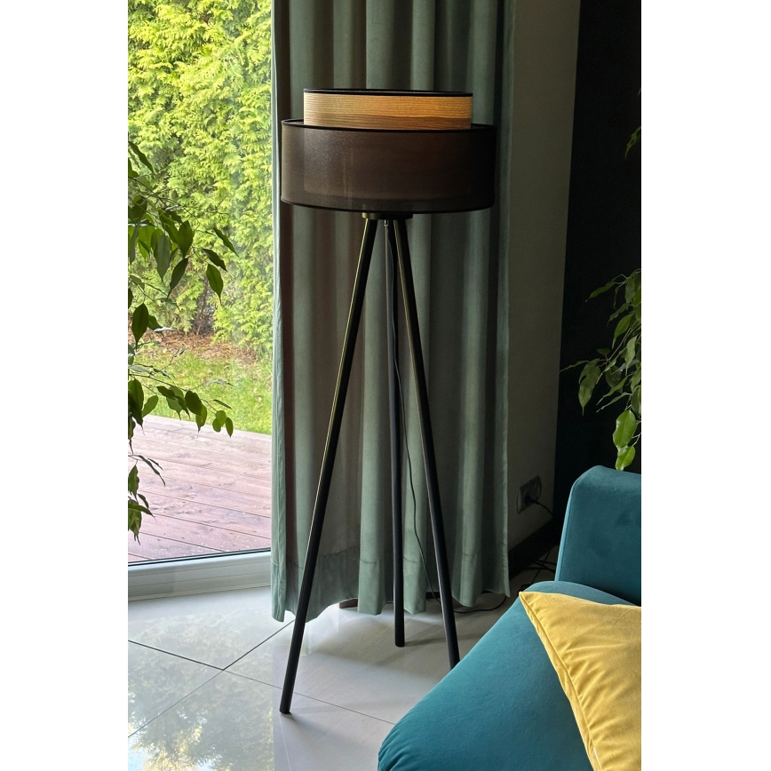 Duolla - Stehleuchte WOOD BOHO 1xE27/15W/230V d 45 cm schwarz/beige