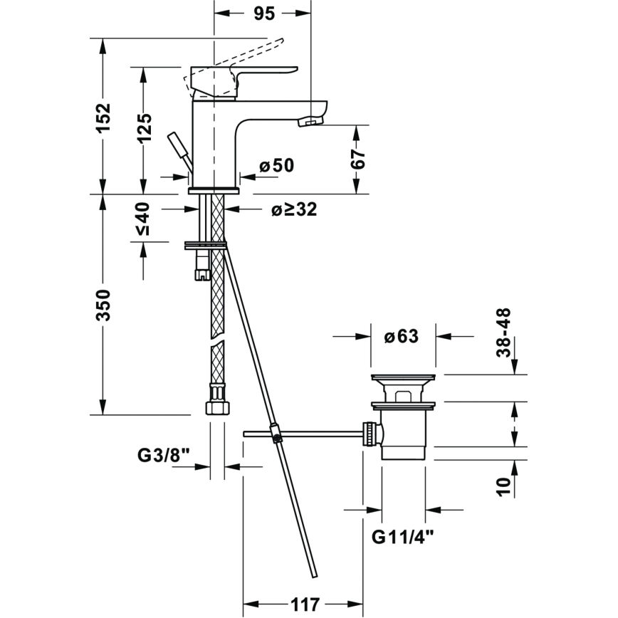 Duravit DC1013001046 - Waschtischarmatur + Ablaufgarnitur D-CODE matt schwarz