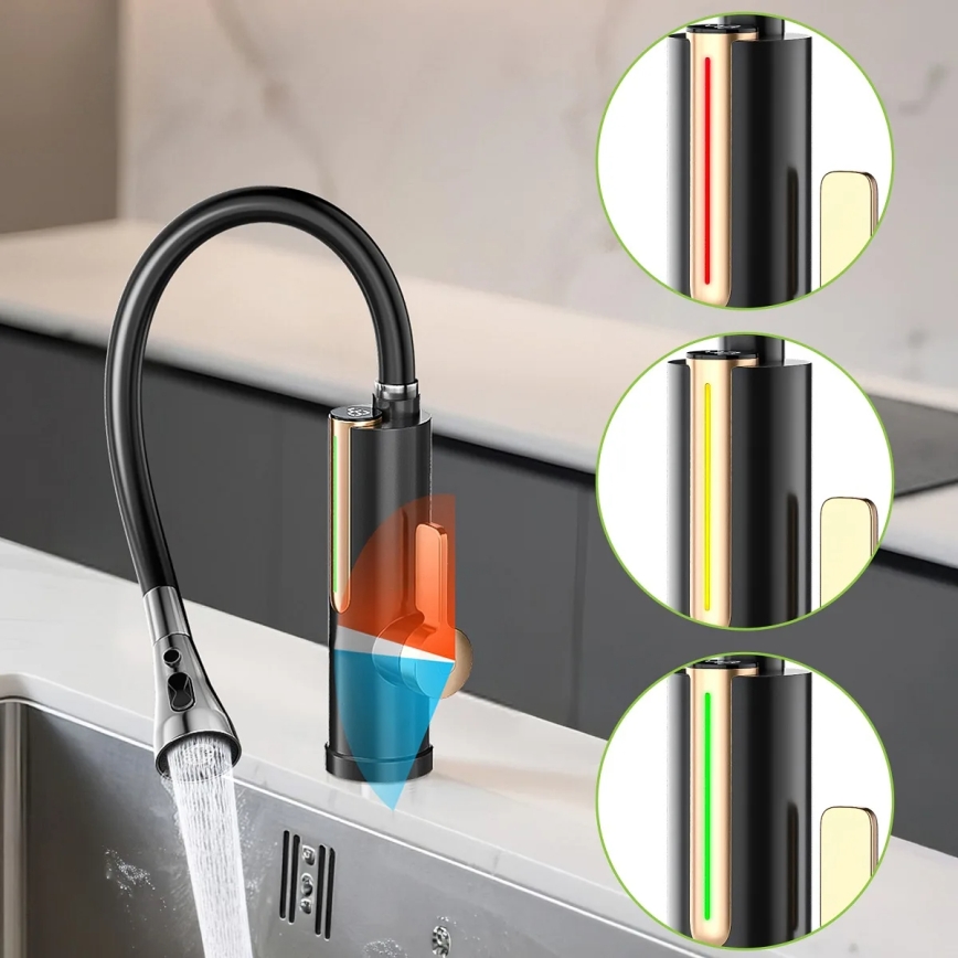 Durchlauferhitzer mit LED-Display 3000 W/230 V IPX4 schwarz/gold