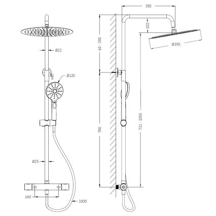 Duschset mit thermostatischer Mischbatterie DRAGOR matt schwarz