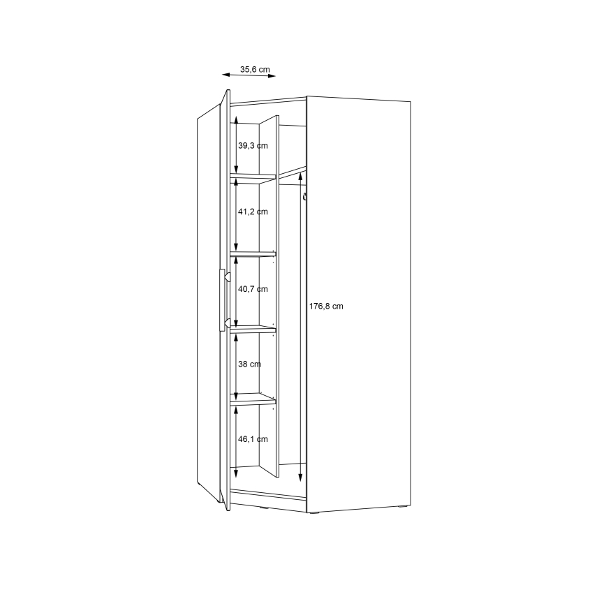 Eck-Kleiderschrank MARO 94 x 213 cm, Eiche Artisan